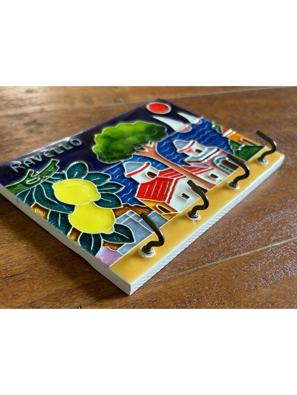 Hand Painted Ceramic Wall Hook Rack with Ravello Design - Picture 2 of 4